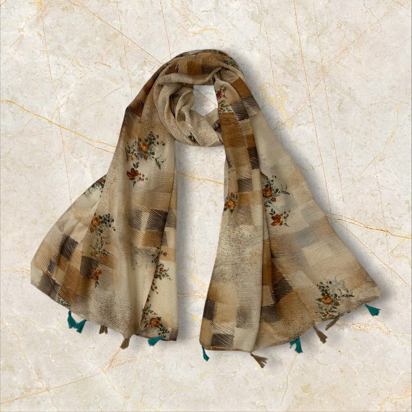 Sand Brown Sketches Floral Printed Modal Hijab