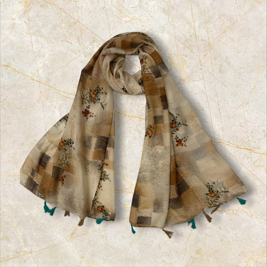 Sand Brown Sketches Floral Printed Modal Hijab
