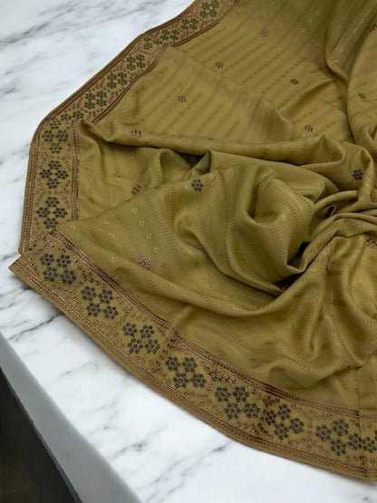 Sand Brown Beige Honeycomb Fancy Self Embroidered Shaal