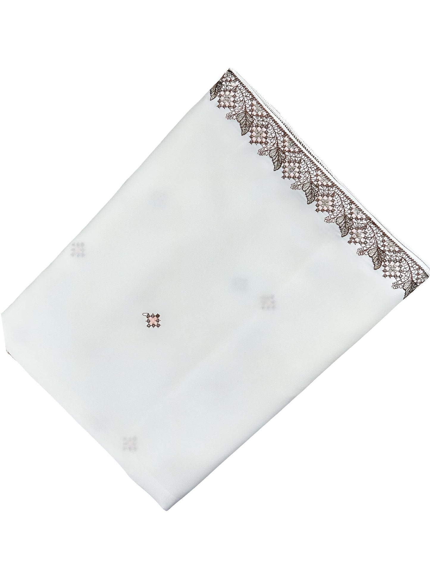 White Beige Curved Floral Border Shaal