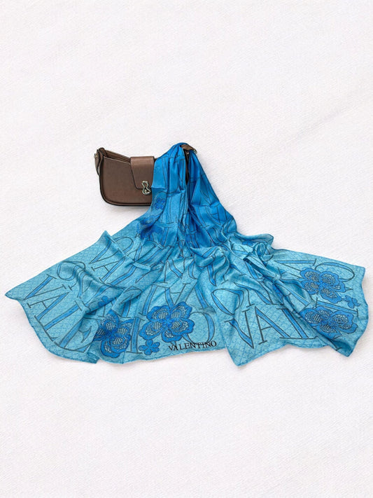 Satin Silk Scarf - Ombre Blue Valentino