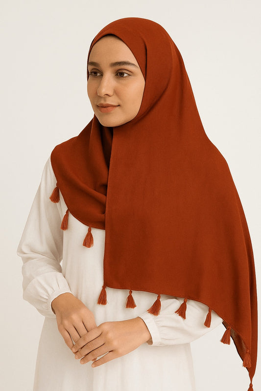 Rust - Lawn Tassel Hijab