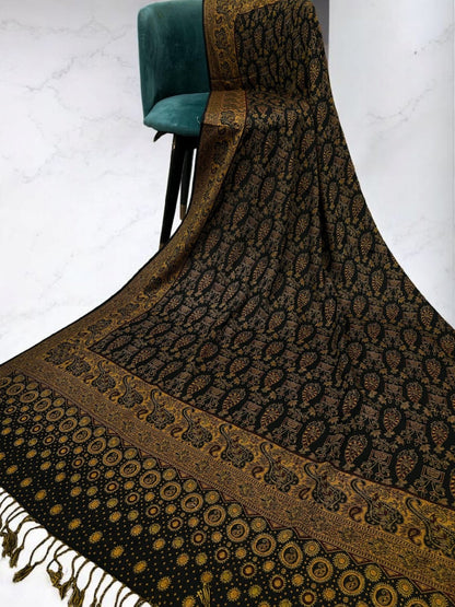 Dotted Pashmina Shawl - Black Mustard