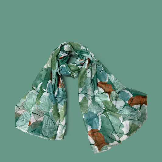 Viridian Green Orchids Printed Modal Hijab