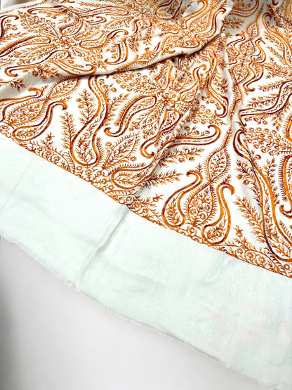 White Rust - Embroidered Paisley Kashmiri Shawl