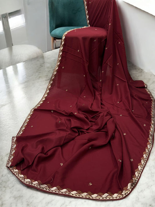 Maroon White Waves Double Border Shaal