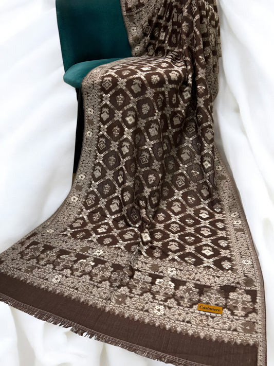Umber Brown Silver Floral Kani Pashmina Hijab