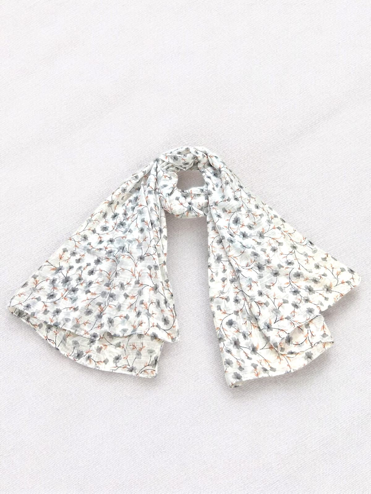 White Grey Floral Printed Modal Hijab