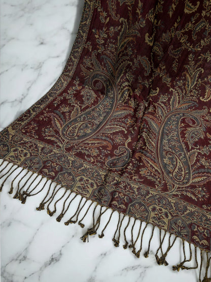 Fox Brown Mint Curved Paisley Pashmina Hijab