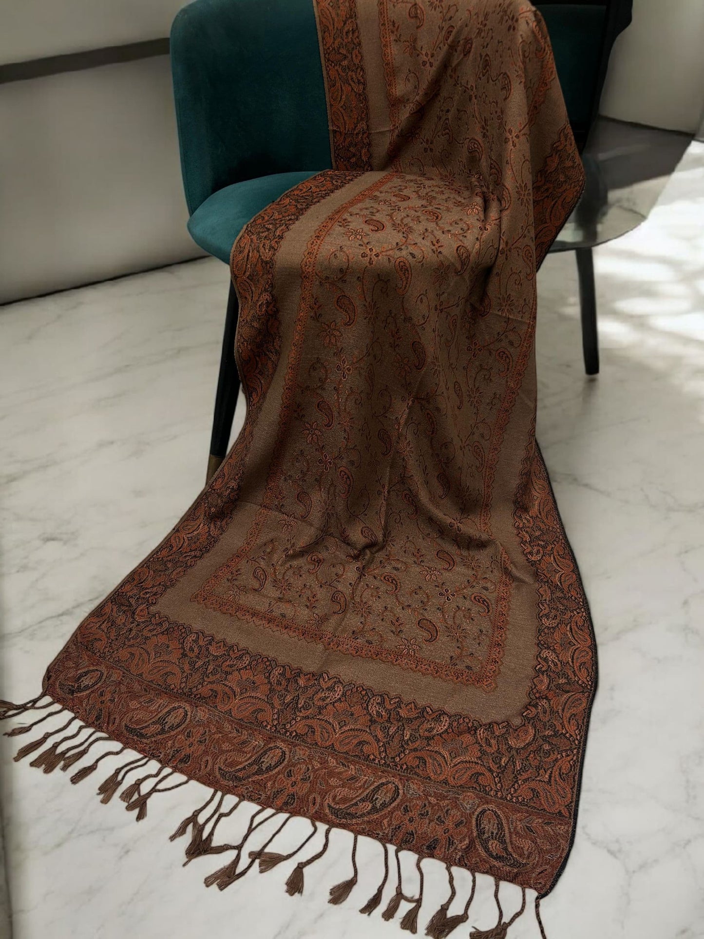 Beige Brown Peachy Orange Two-tone Paisley Pashmina Hijab