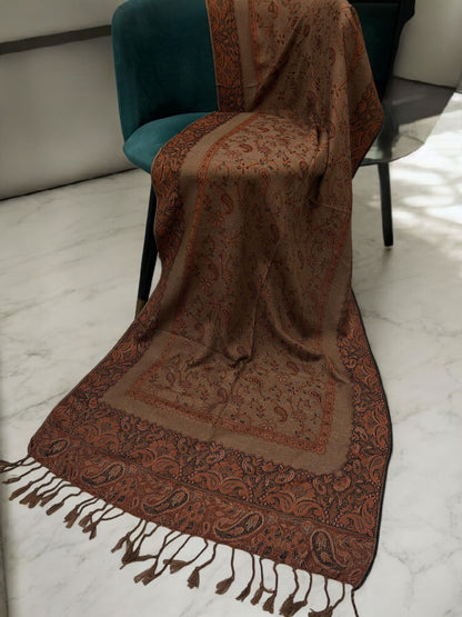 Beige Brown Peachy Orange Two-tone Paisley Pashmina Hijab