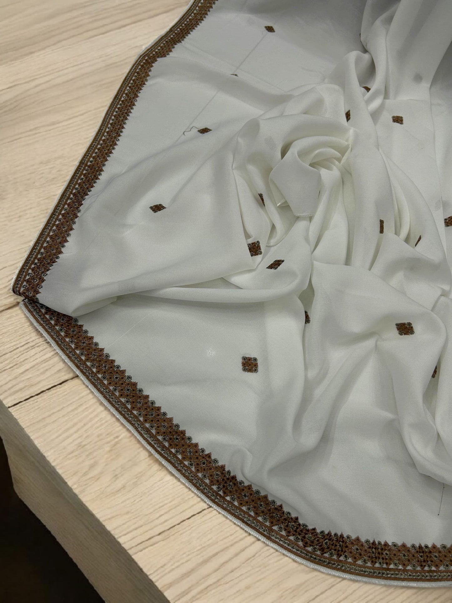 White Brownie Square Embroidered Shaal