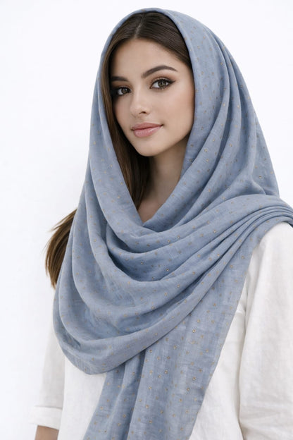 Denim Blue Rose Sequence Hijab