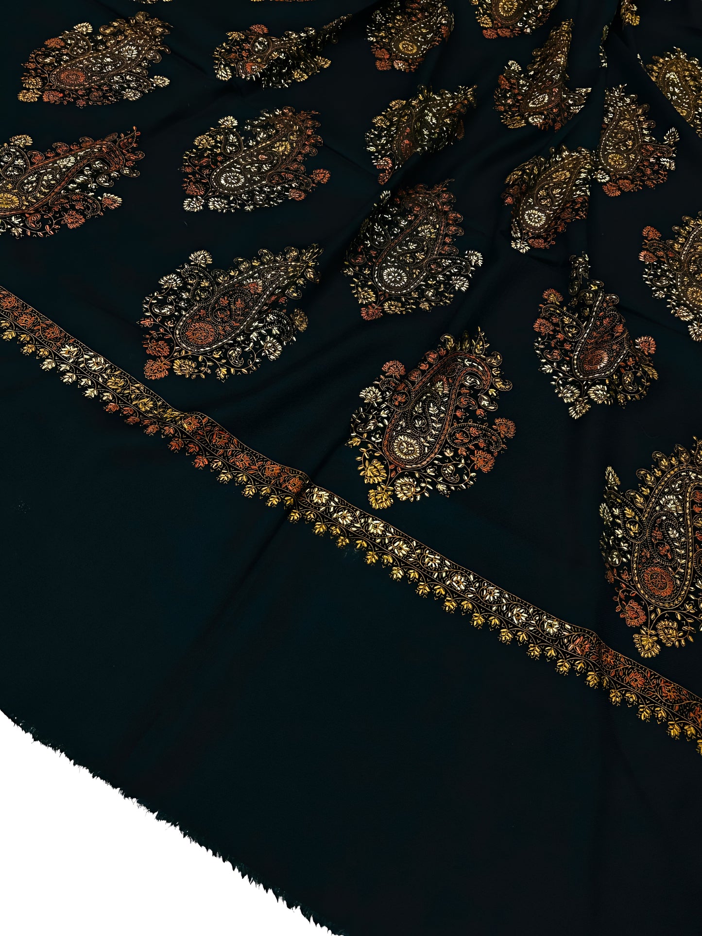 Black Coral - Hand Embroidered Paisley Kashmiri Shawl