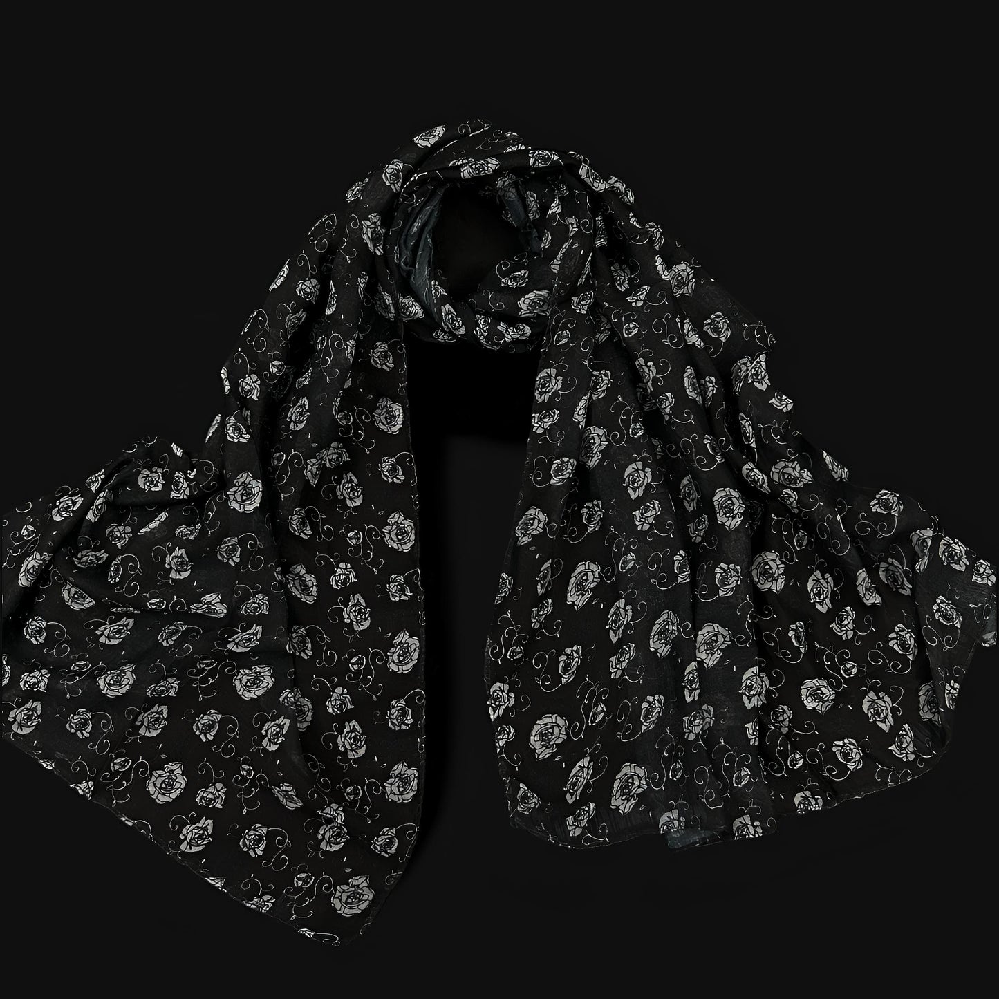 Black Grey Gardenia Printed Modal Hijab
