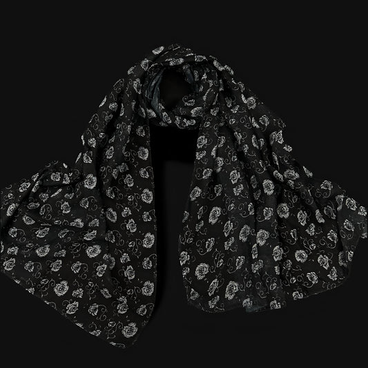 Black Grey Gardenia Printed Modal Hijab