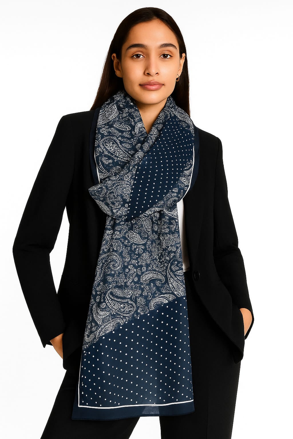 Printed Viscose Wool Hijab - Navy Blue Paisley