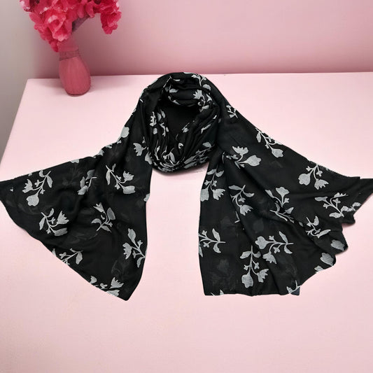 Black Grey Violets Printed Modal Hijab