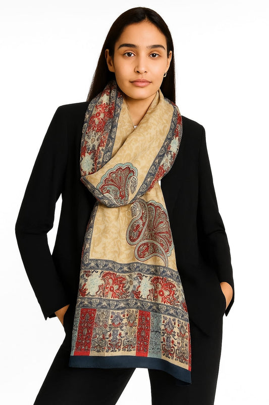 Printed Viscose Wool Hijab - Vanilla Red Paisley