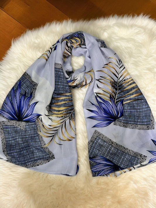 Light Purple Leaves Printed Modal Hijab