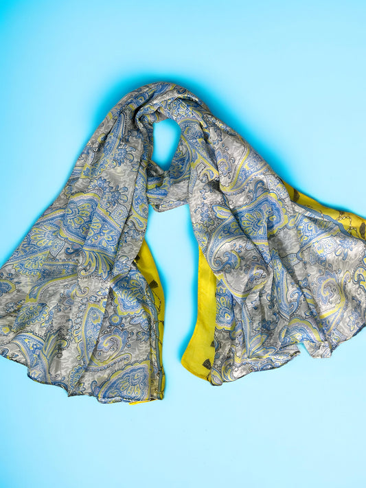 Blue Lime Paisley Printed Modal Hijab