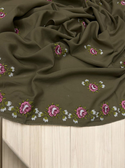 Mud Pink Floral Garden Embroidered Shaal