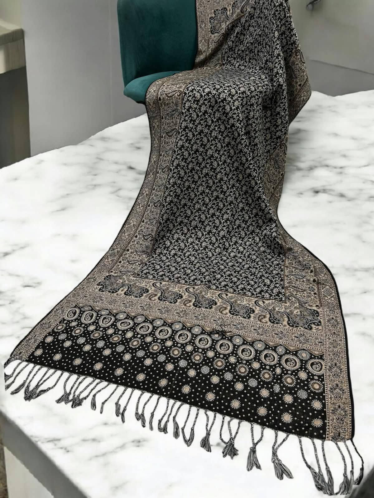 Black Greige Dotted Dual Tone Pashmina Hijab
