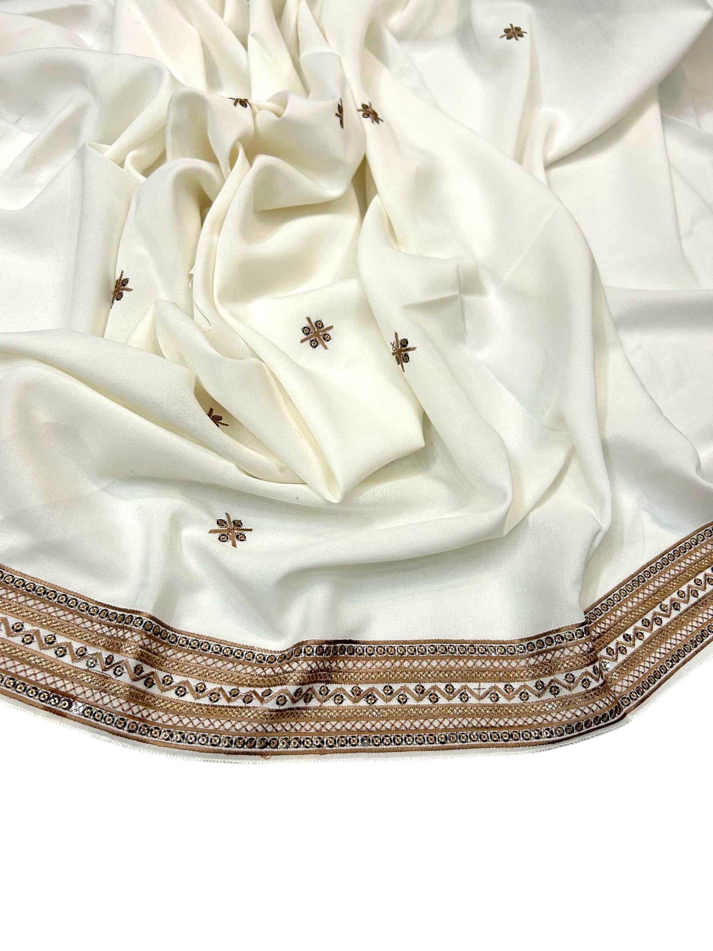 White Fancy Double Sequence Embroidered Shaal
