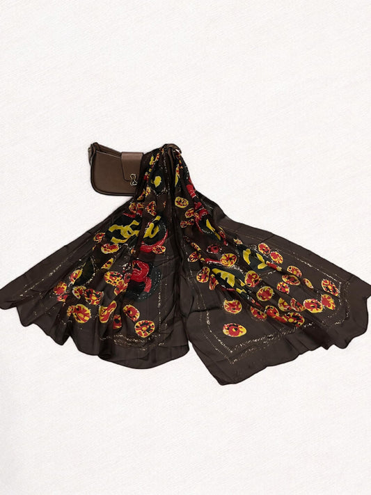 Satin Silk Scarf - Wood Brown Chanel