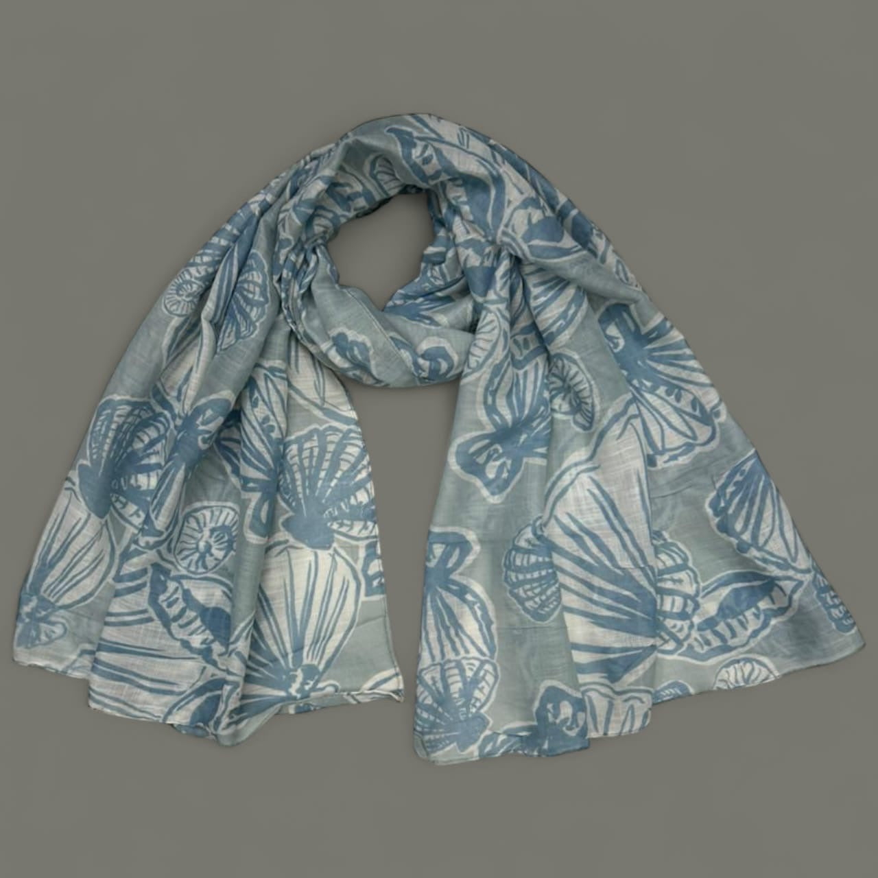 Blue Sea Shells Printed Lawn Hijab