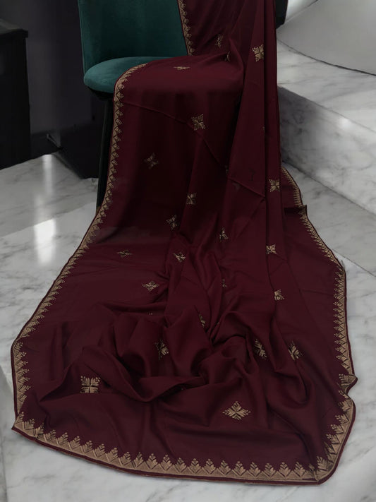 Red Beige Star Floral Embroidered Shaal
