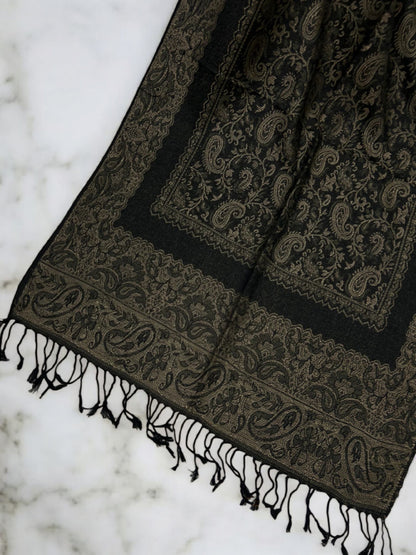 Black Gold Little Paisleys Two-Tone Pashmina Hijab