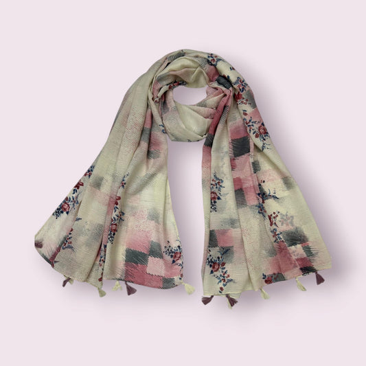 Khaki Terracotta Sketches Floral Printed Modal Hijab