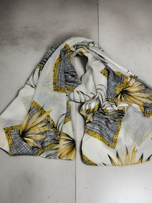 White Patchy Floral Printed Modal Hijab