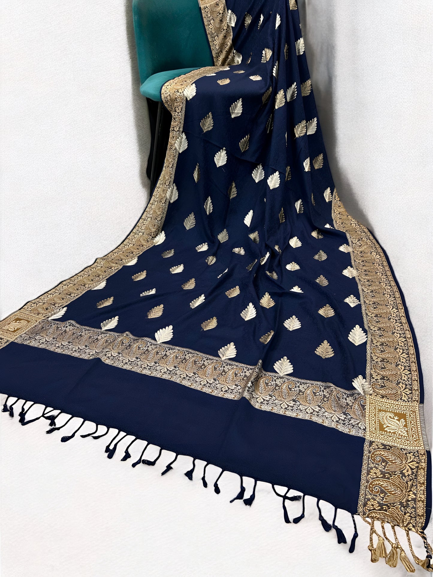Blue - Leaflet Kashmiri Border Shawl
