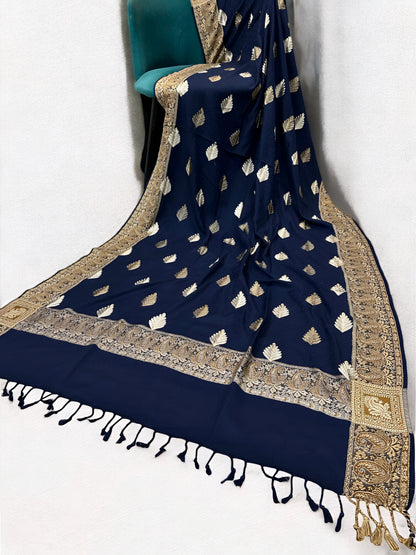 Blue - Leaflet Kashmiri Border Shawl