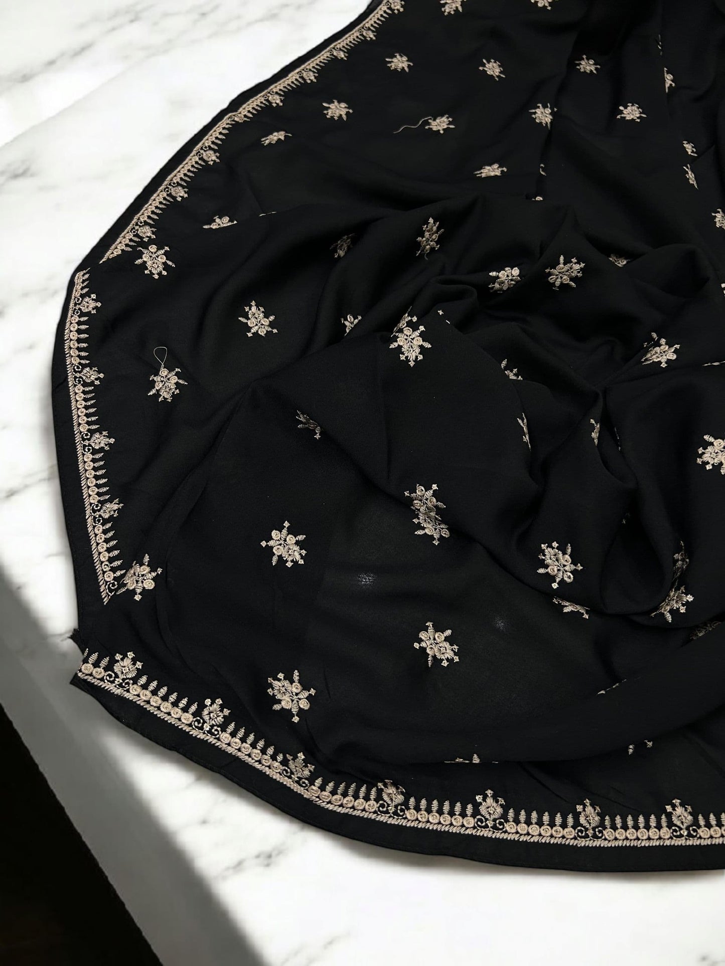 Black Cream Fancy Embroidered Border Shaal