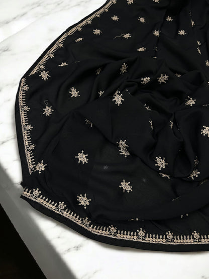 Black Cream Fancy Embroidered Border Shaal