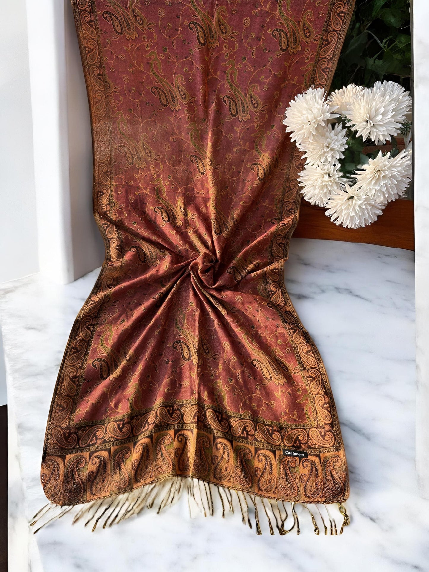 Persian Red Paisley Pashmina Hijab Shaal