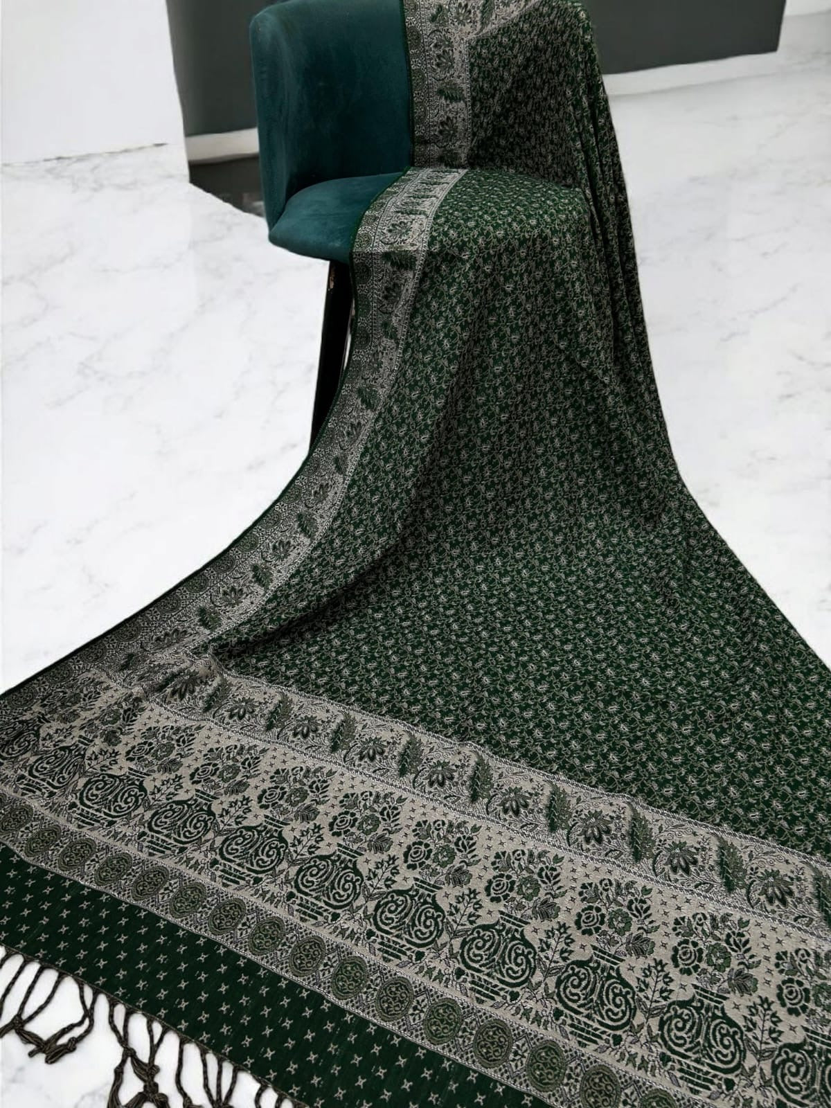 Starry Pashmina Shawl - Forest Green Greige