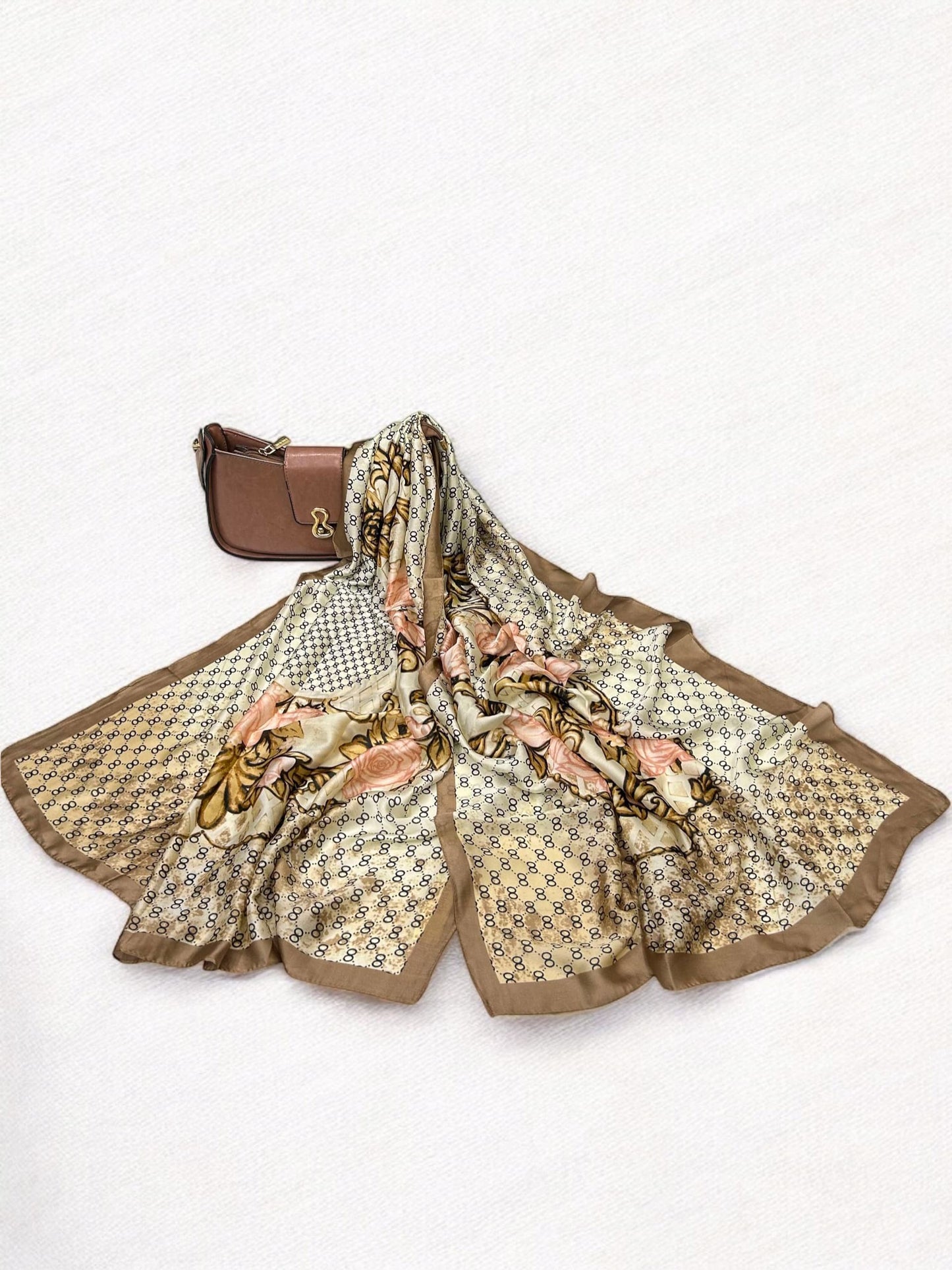 Large Satin Silk Scarf - Beige White Gucci Floral