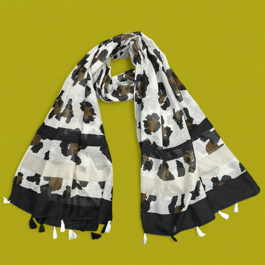 White Black Leopard Printed Modal Hijab