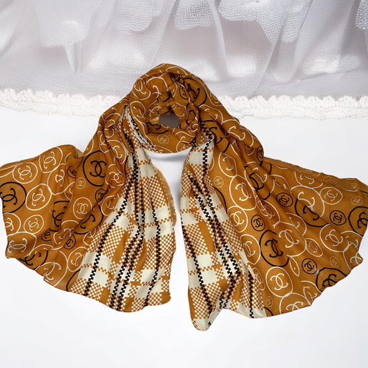 Cinnamon White Chanel Printed Modal Hijab