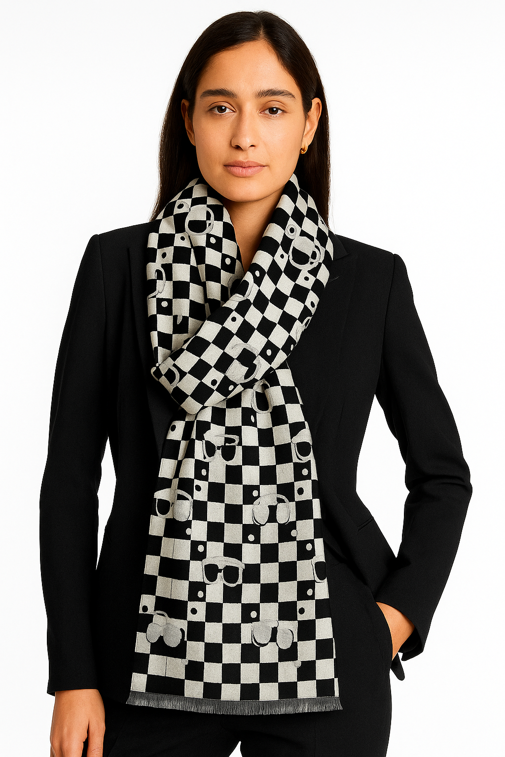 Luxury Branded Wool Scarf - Black White Gucci