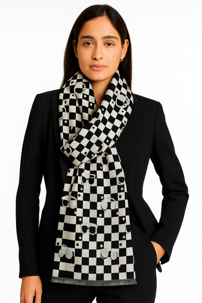 Luxury Branded Wool Scarf - Black White Gucci