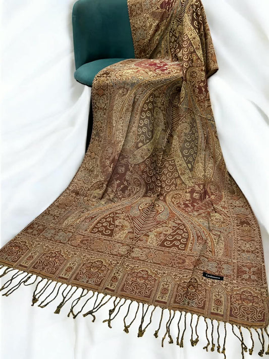 Avocado Green Brown Persian Paisley Dual-Tone Pashmina Hijab