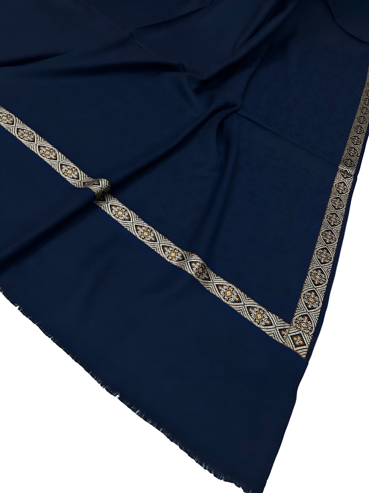 Navy Blue - Plain Kashmiri Border Shawl