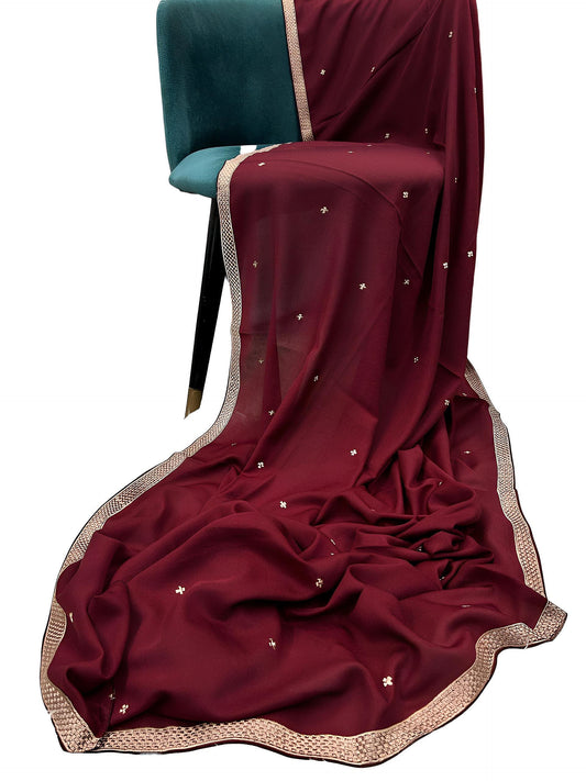 Maroon Baby Pink Border Shaal