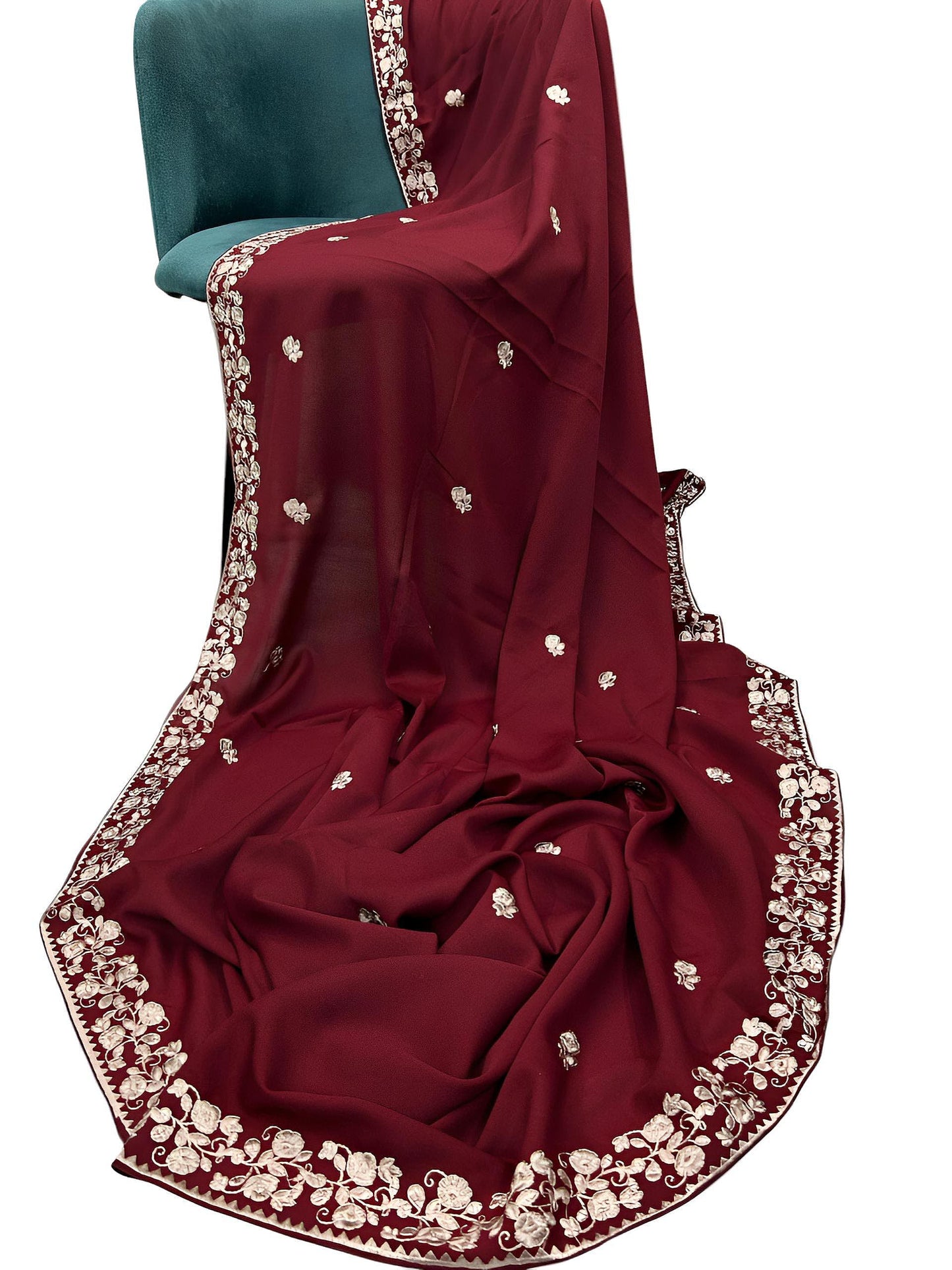 Maroon Light Cream Floral Shaal