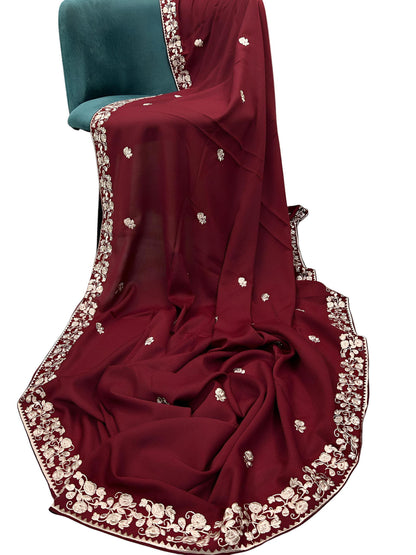 Maroon Light Cream Floral Shaal